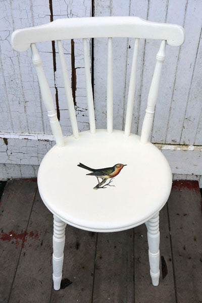 Upcycled mismatched vintage dining chair set decoupaged with your choice of design by Emily Rose Vintage
