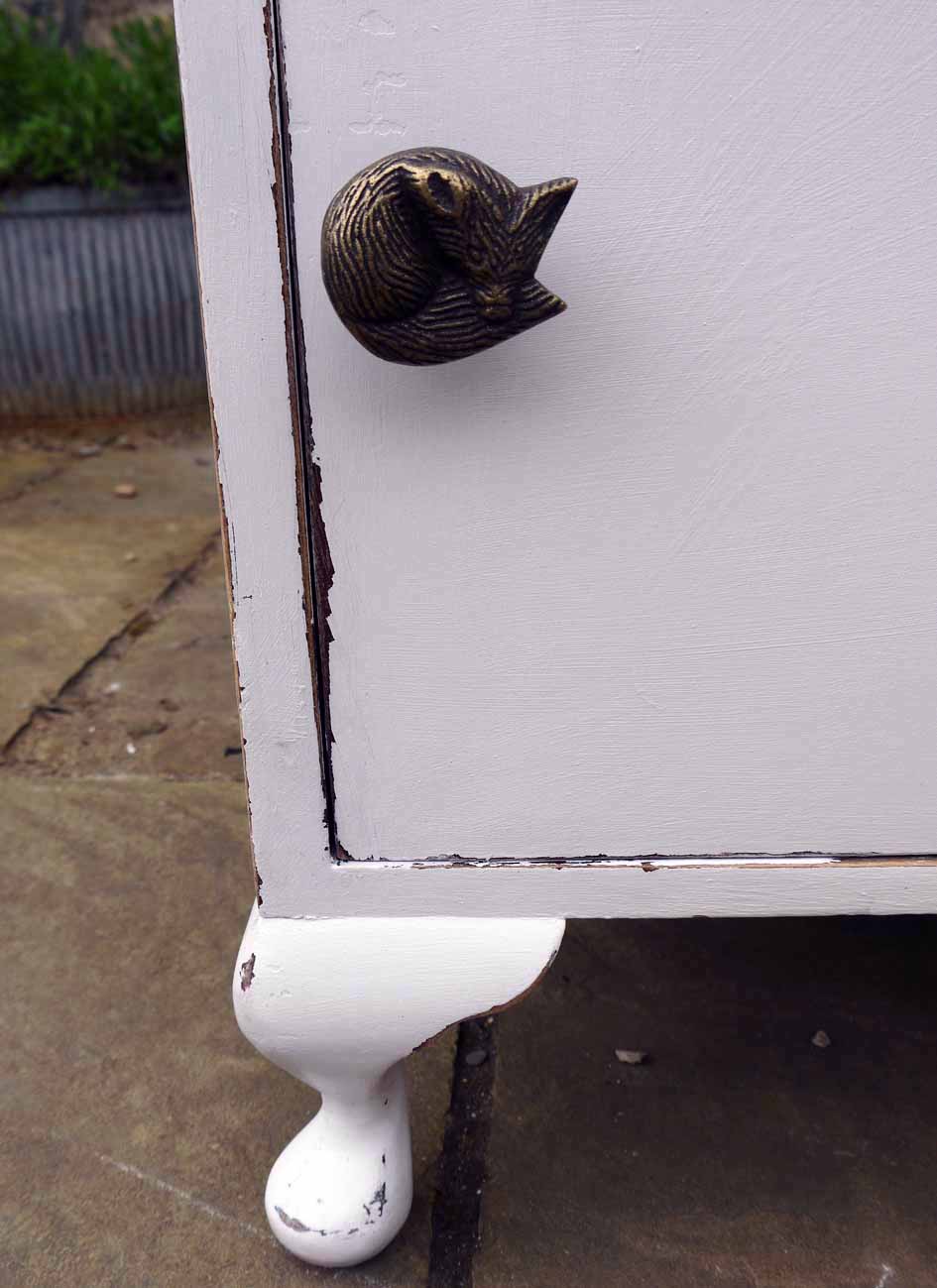 Vintage Bedside Cabinet painted in Fusion Mineral Paint Little Stork with fox handle