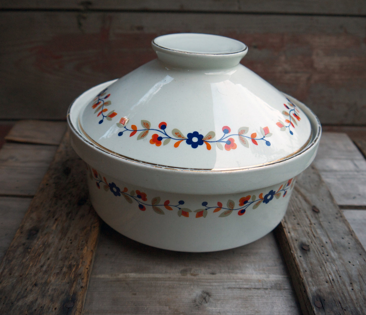 Vintage Casserole Dish shabby chic 1950's Burleigh Ironstone Staffordshire serving dish