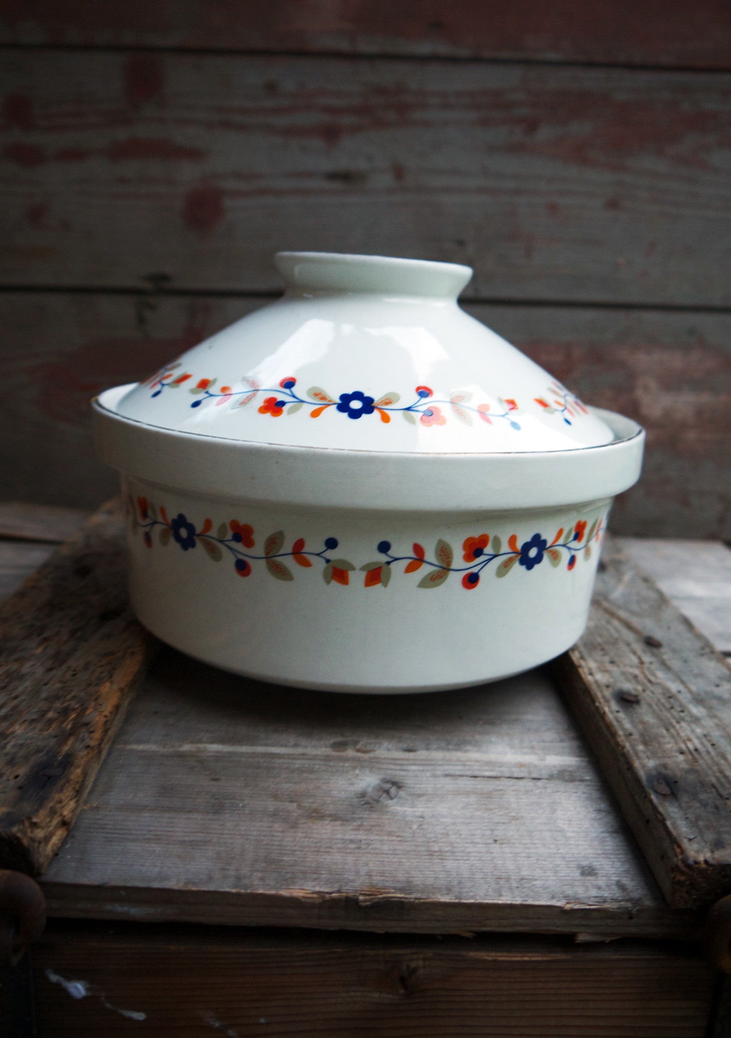 Vintage Casserole Dish shabby chic 1950's Burleigh Ironstone Staffordshire serving dish