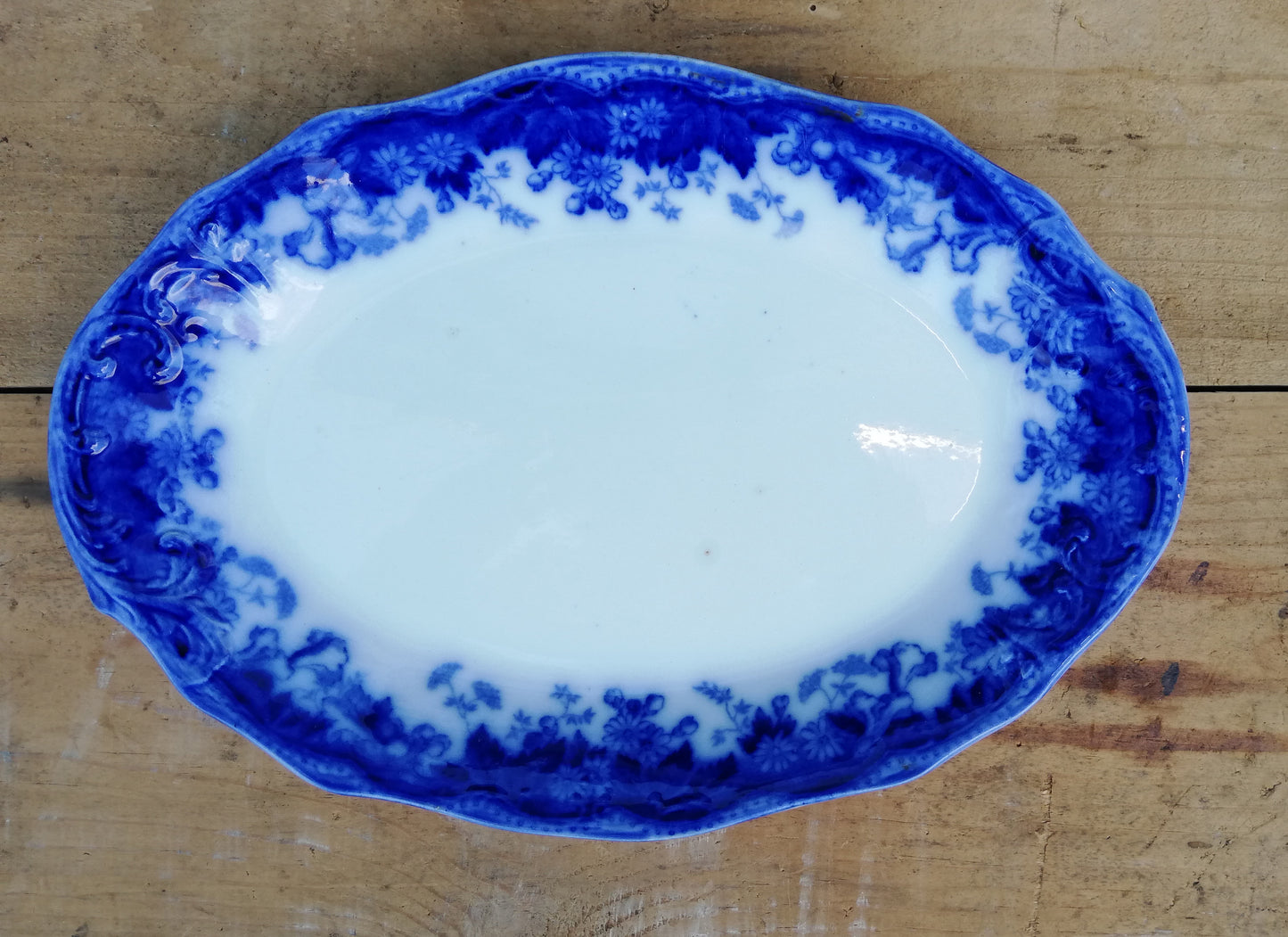 Vintage flow blue serving dish / plate / platter