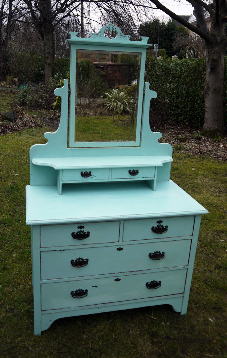 Vintage hand painted dressing table in Miss Mustard Seed Eulalie's Sky