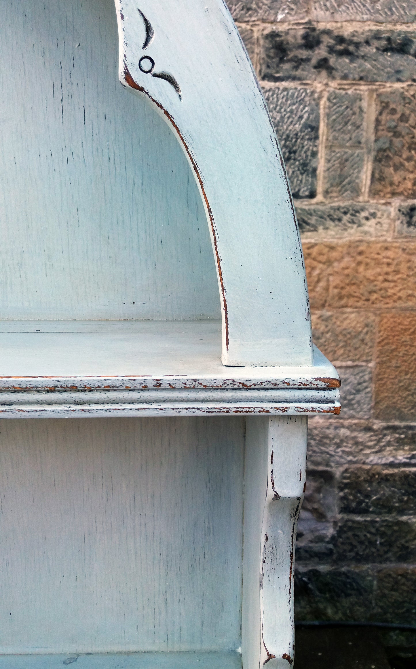 Vintage old charm country kitchen dresser painted in Miss Mustard Seed Milk Paint Shutter Grey