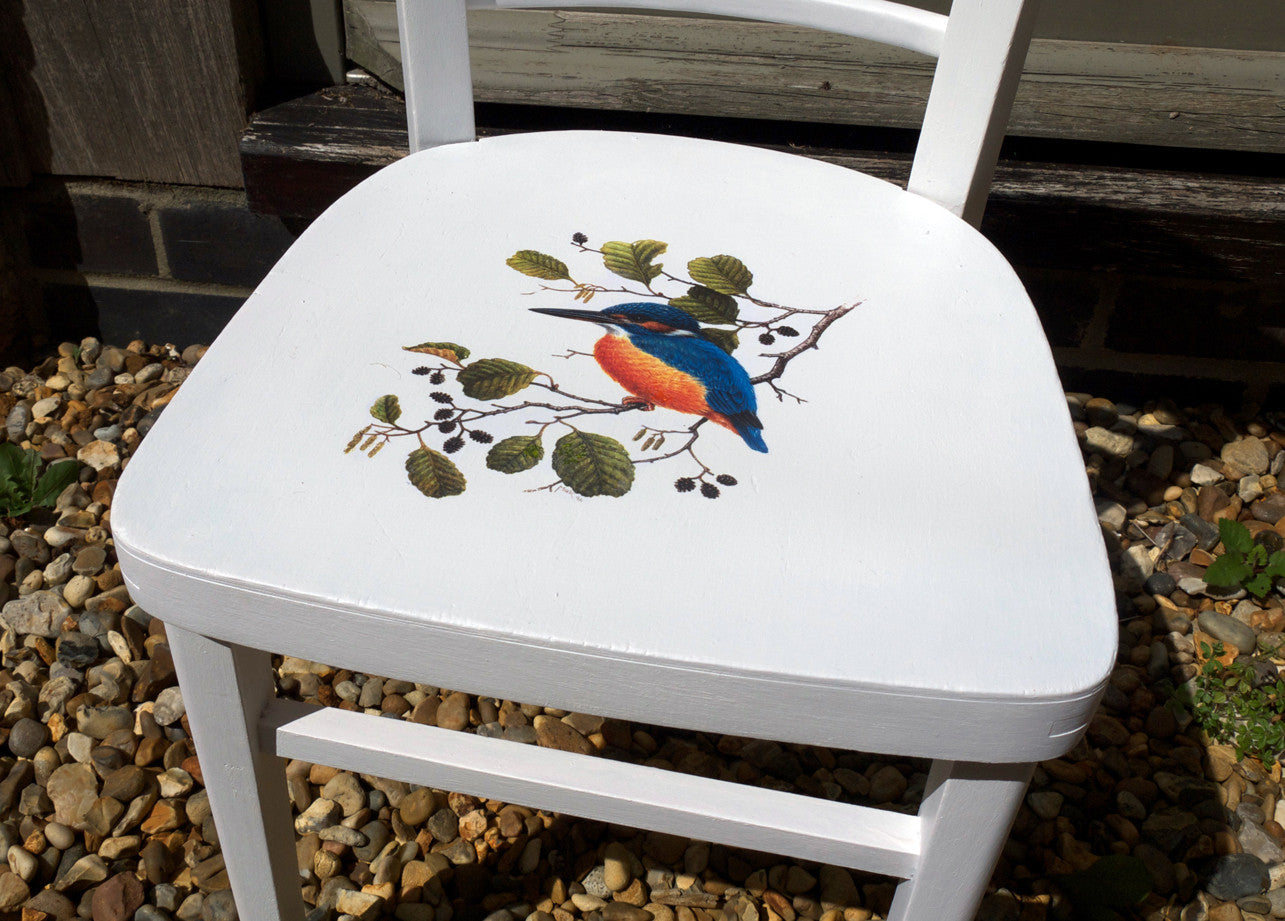 Vintage personalised kids school chair Fusion Mineral Paint in Picket Fence and transfer gel