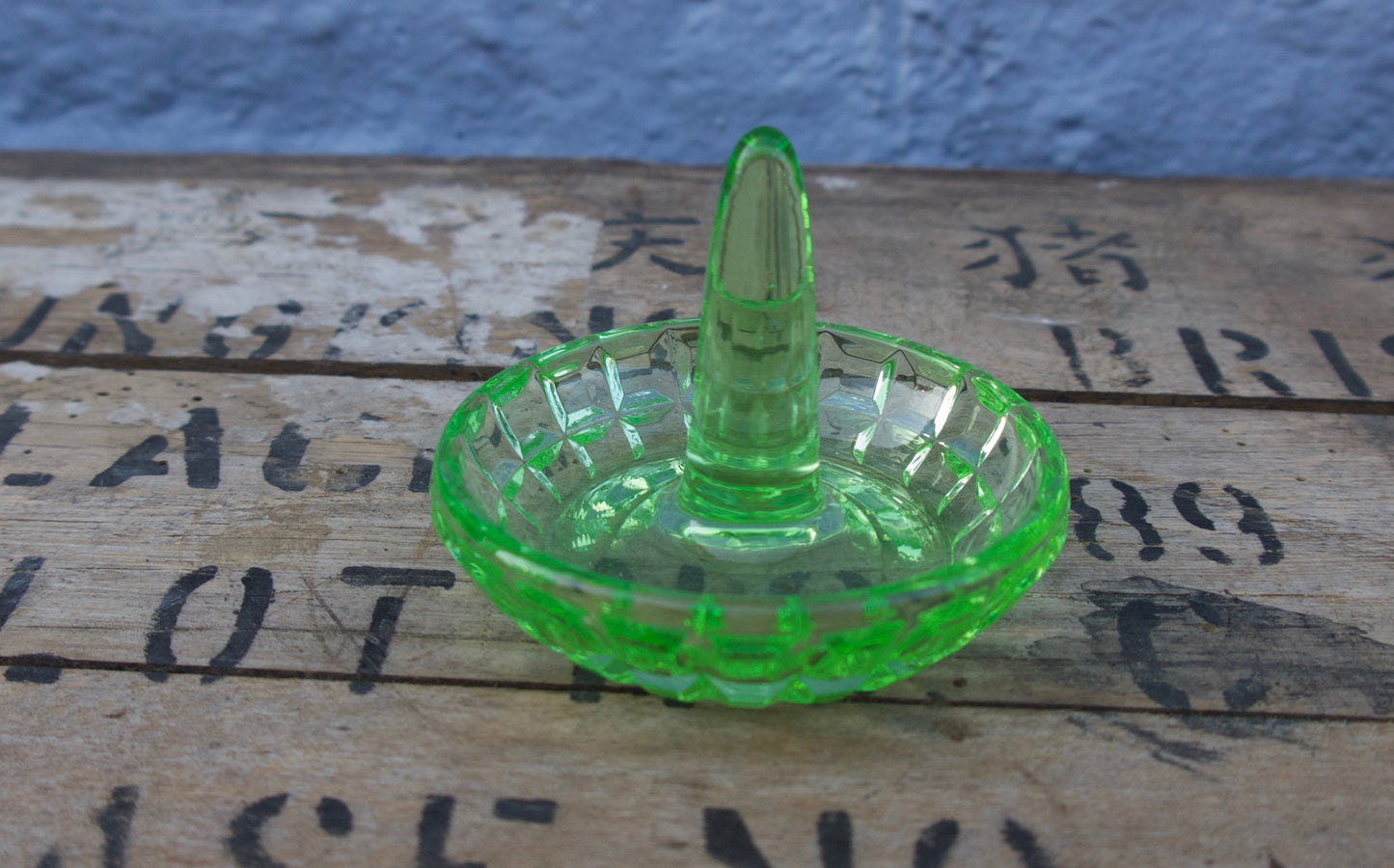 Vintage ring holder, ring dish, vintage green glass
