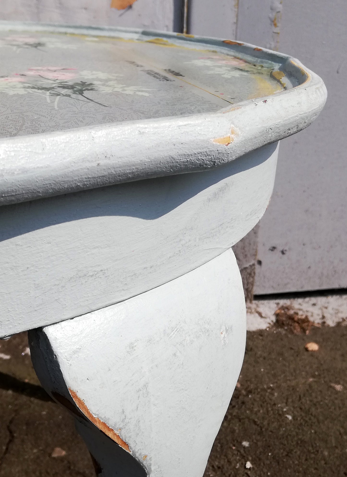 Vintage round hand painted coffee table with decoupaged top