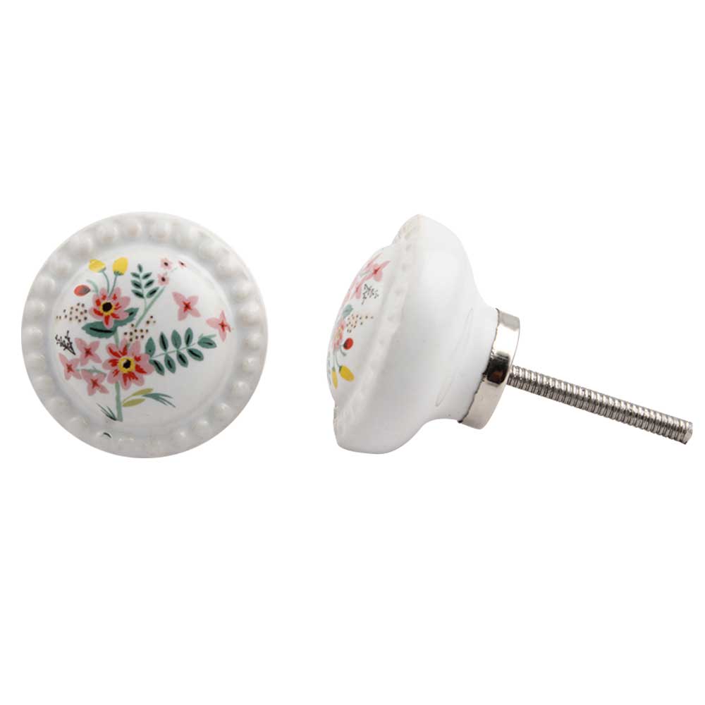 White Pink Dahlia Floral furniture Knob