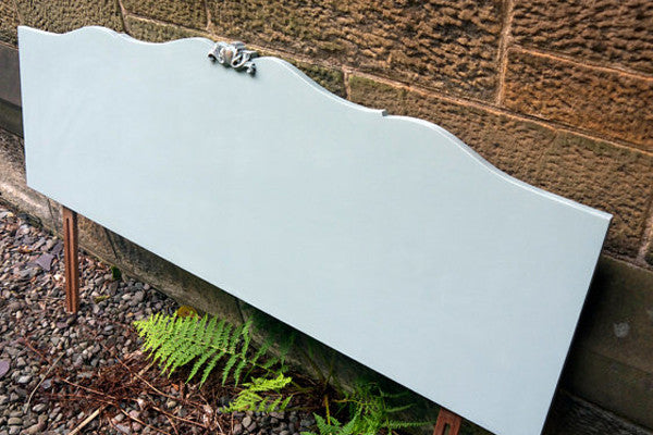 Wooden vintage retro hand painted shabby chic French style Double bed Headboard in Duck Egg Blue by Emily Rose Vintage