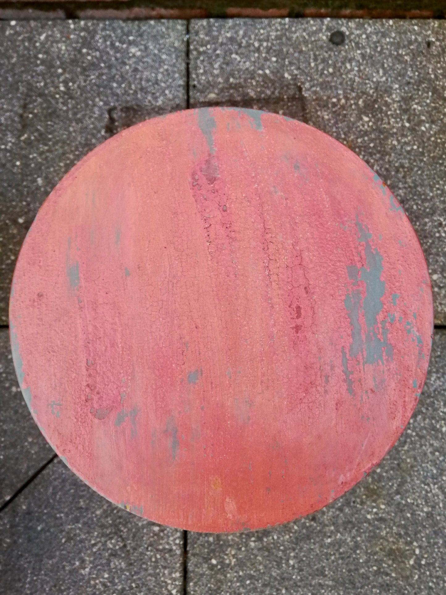 Vintage wooden stool painted in layers of chippy milk paint