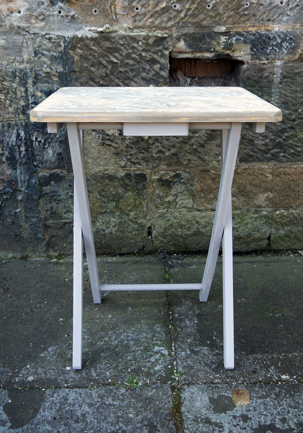 Hand Painted folding side table with vintage folk art bird design 