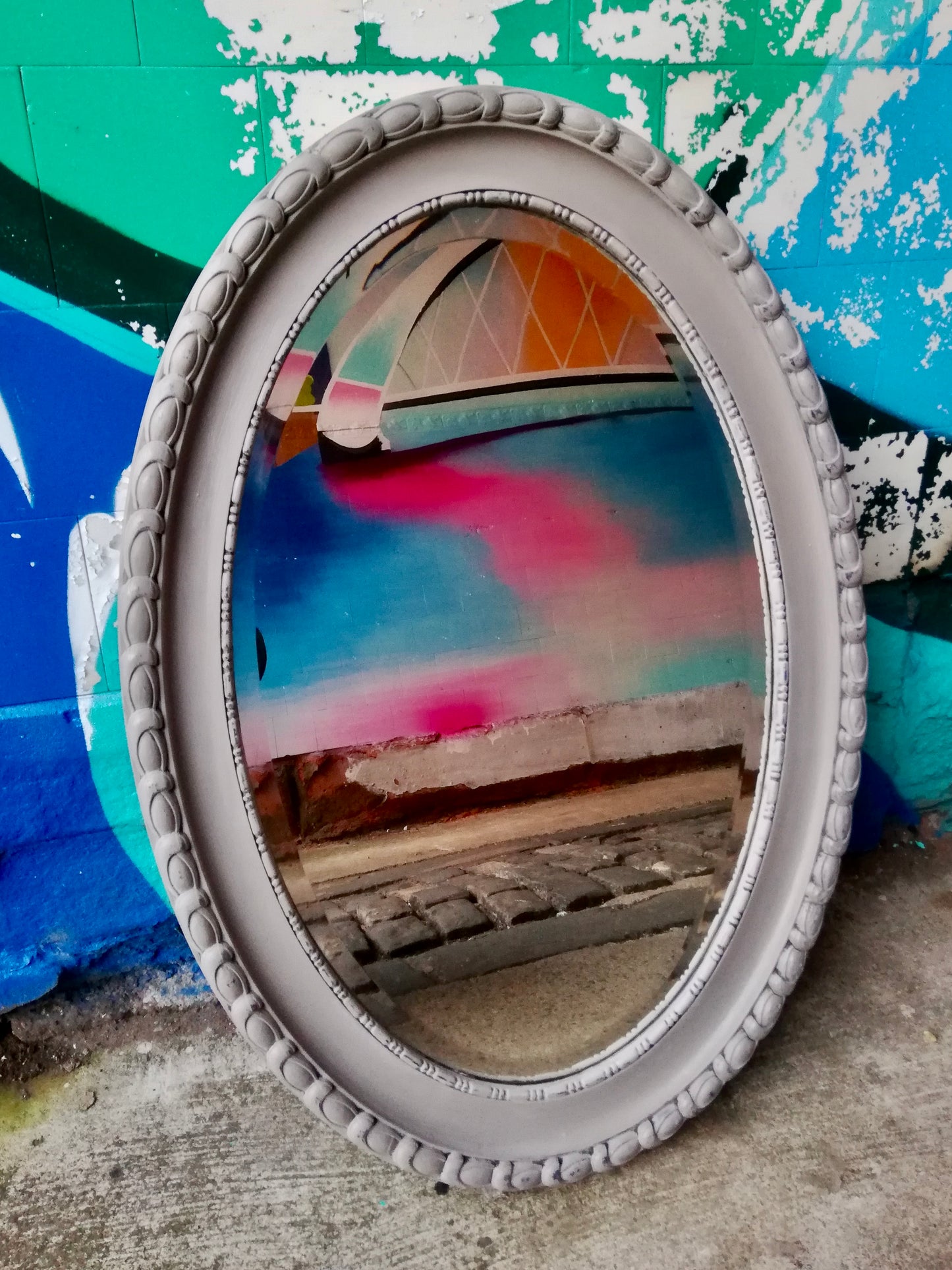 Vintage Oval Mirror - painted in Annie Sloan French Linen