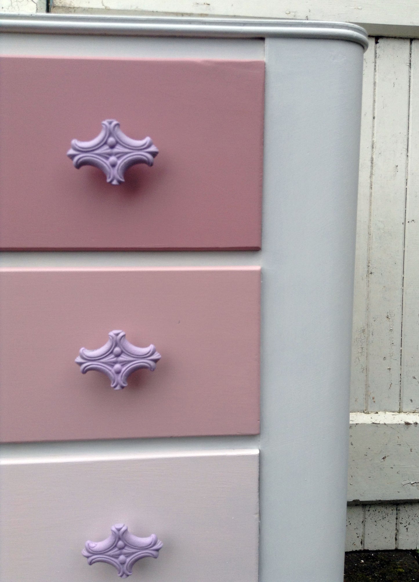 Refurbished hand painted children's bedroom furniture wardrobe and Chest of Drawers by Emily Rose Vintage