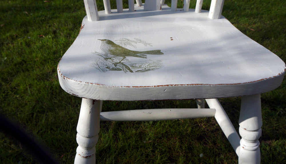 Painted to order Upcycled mismatched vintage dining chair set with toile bird design design