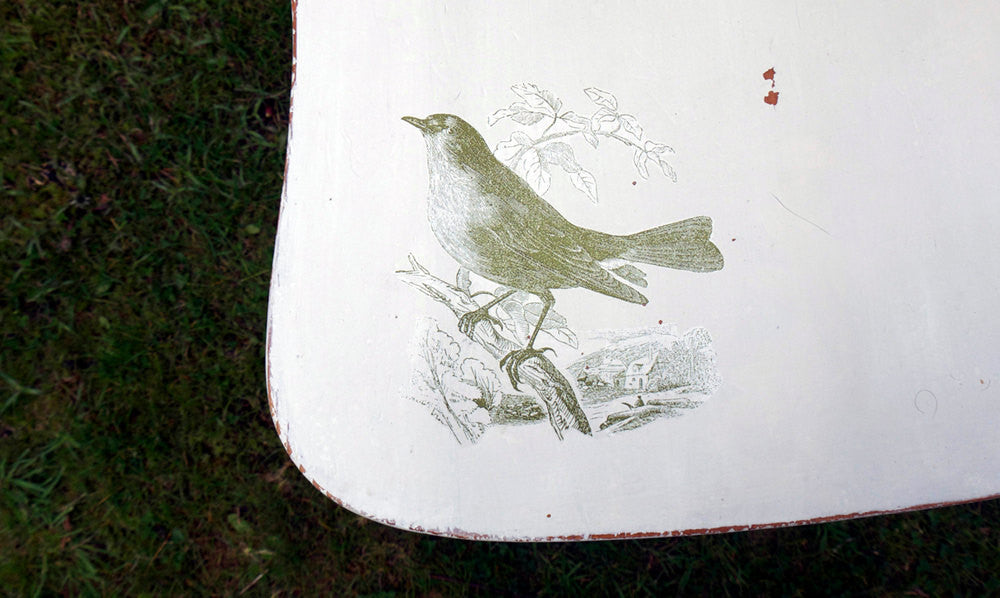 Painted to order Upcycled mismatched  vintage dining chair set with toile bird design design