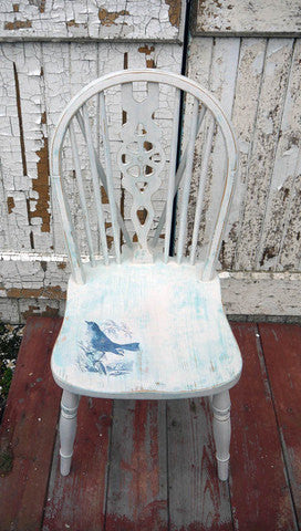 Painted to order Upcycled mismatched  vintage dining chair set with toile bird design design