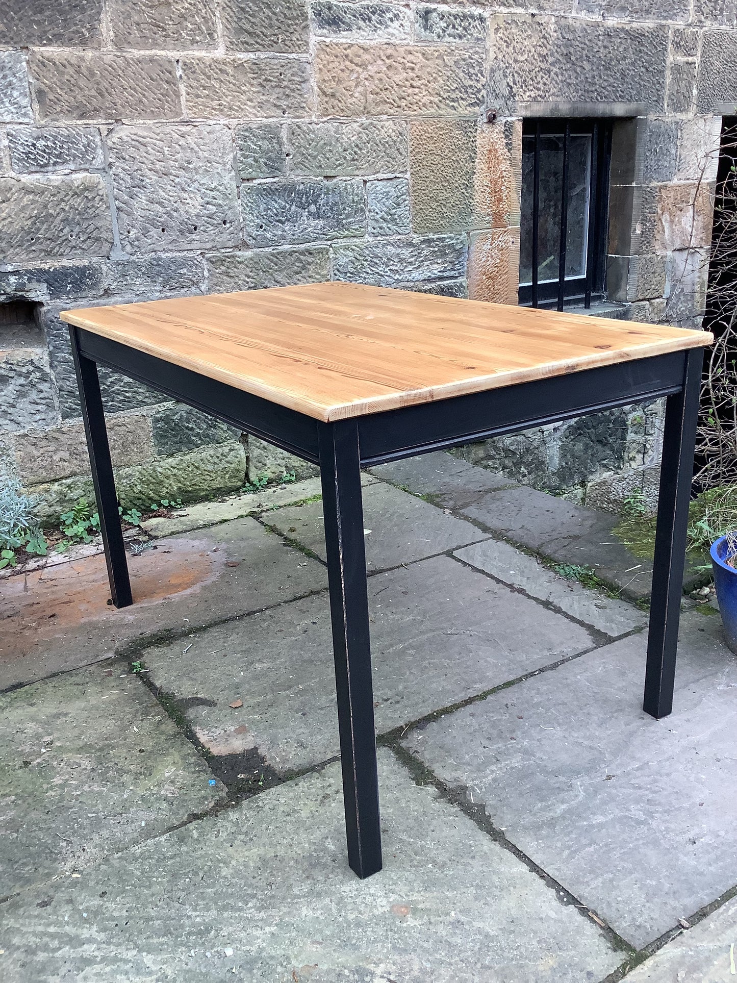 Commission for Corrie Vintage 4 seater pine Dining Table in distressed black with 4 dining chairs