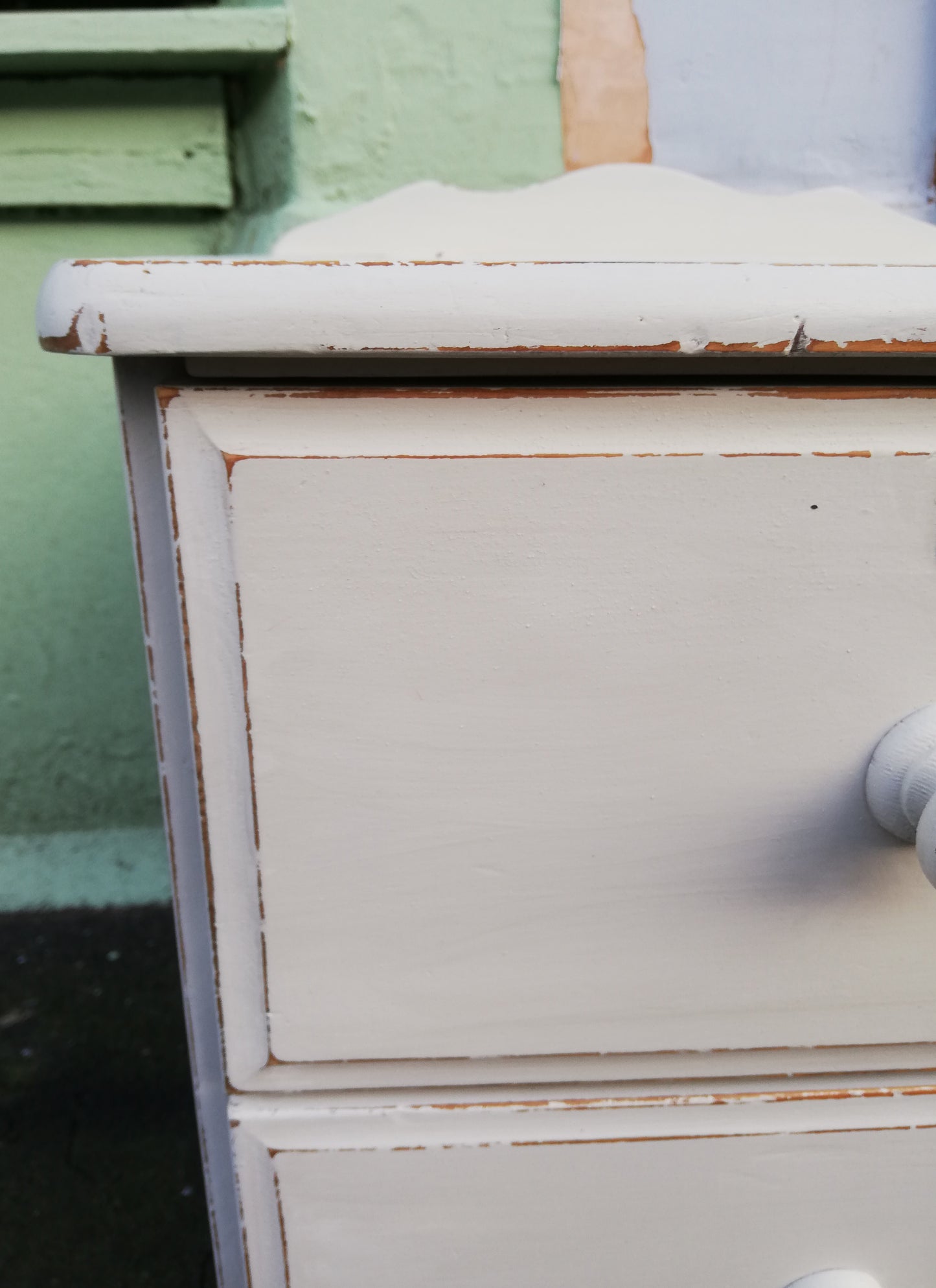 pine bedside table painted in MMS Grainsack