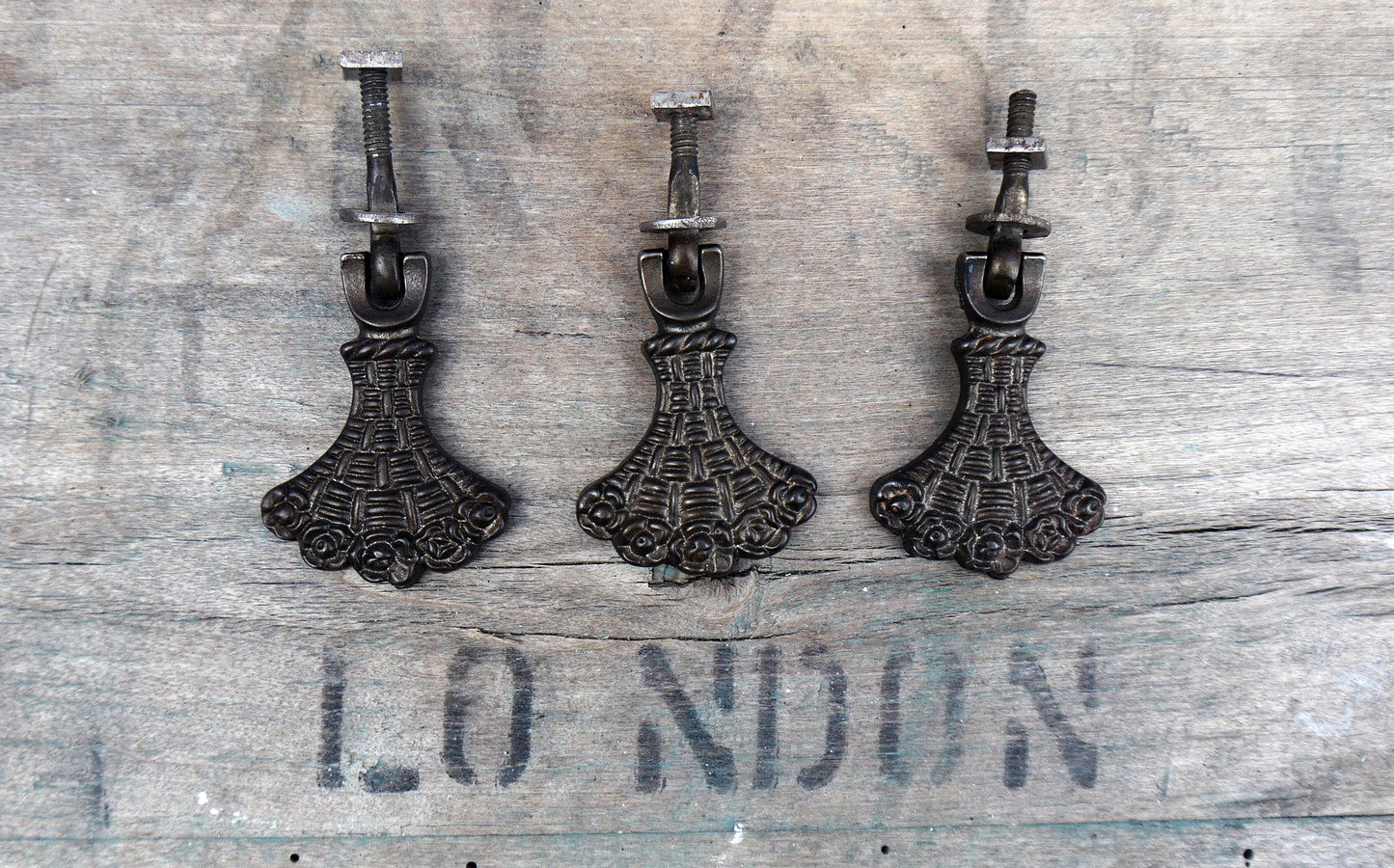 set of 3 vintage droplet cabinet handles