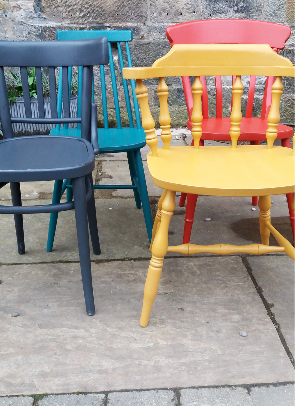 Handpainted Mismatched vintage dining chairs painted in your choice of `Little Greene colours