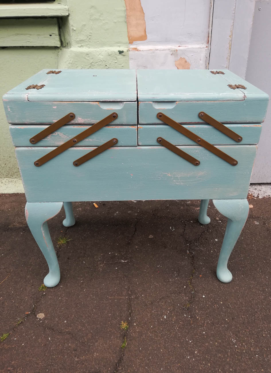 sewing box painted in layers of miss mustard seed milk paint