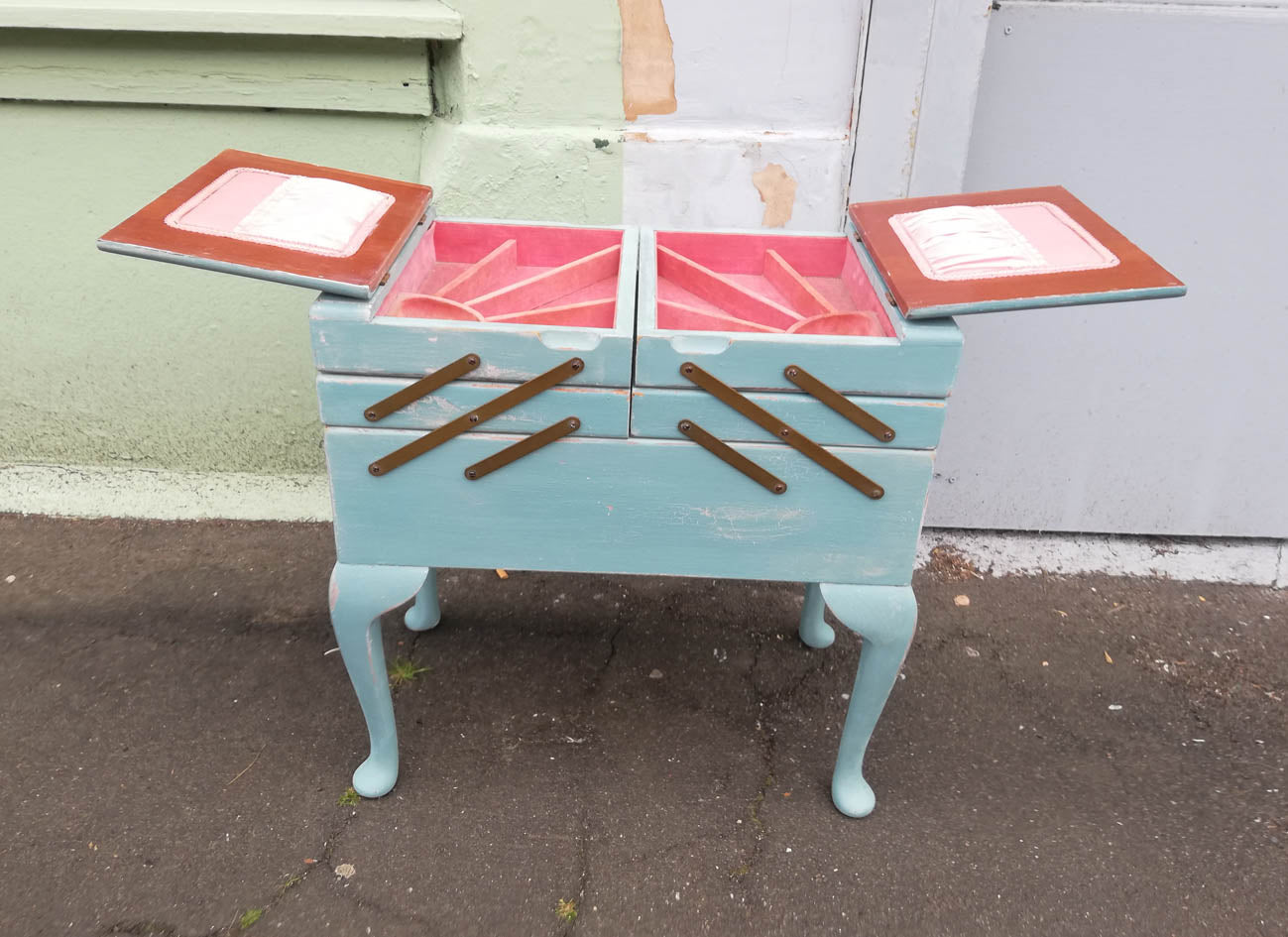 sewing box painted in layers of miss mustard seed milk paint