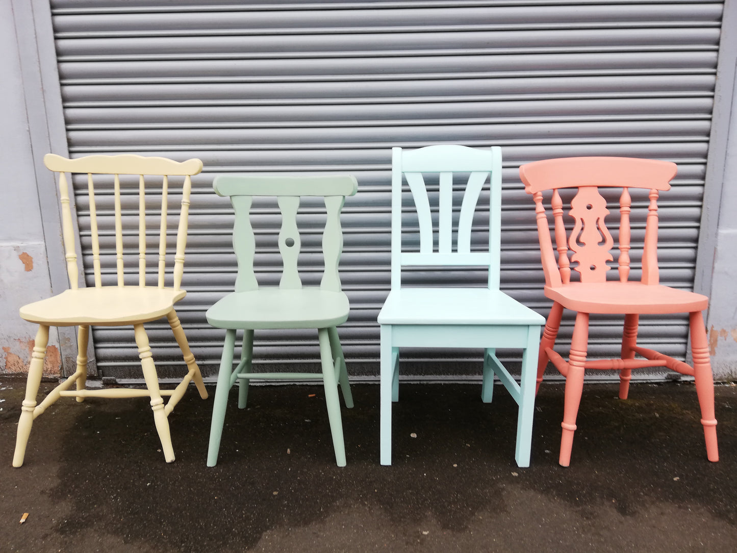 Handpainted Mismatched vintage dining chairs painted in your choice of `Little Greene colours