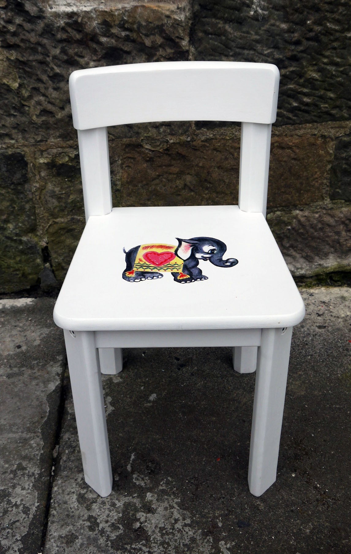 Childs toddler chair painted in Fusion Mineral Paint Casement with retro elephant design