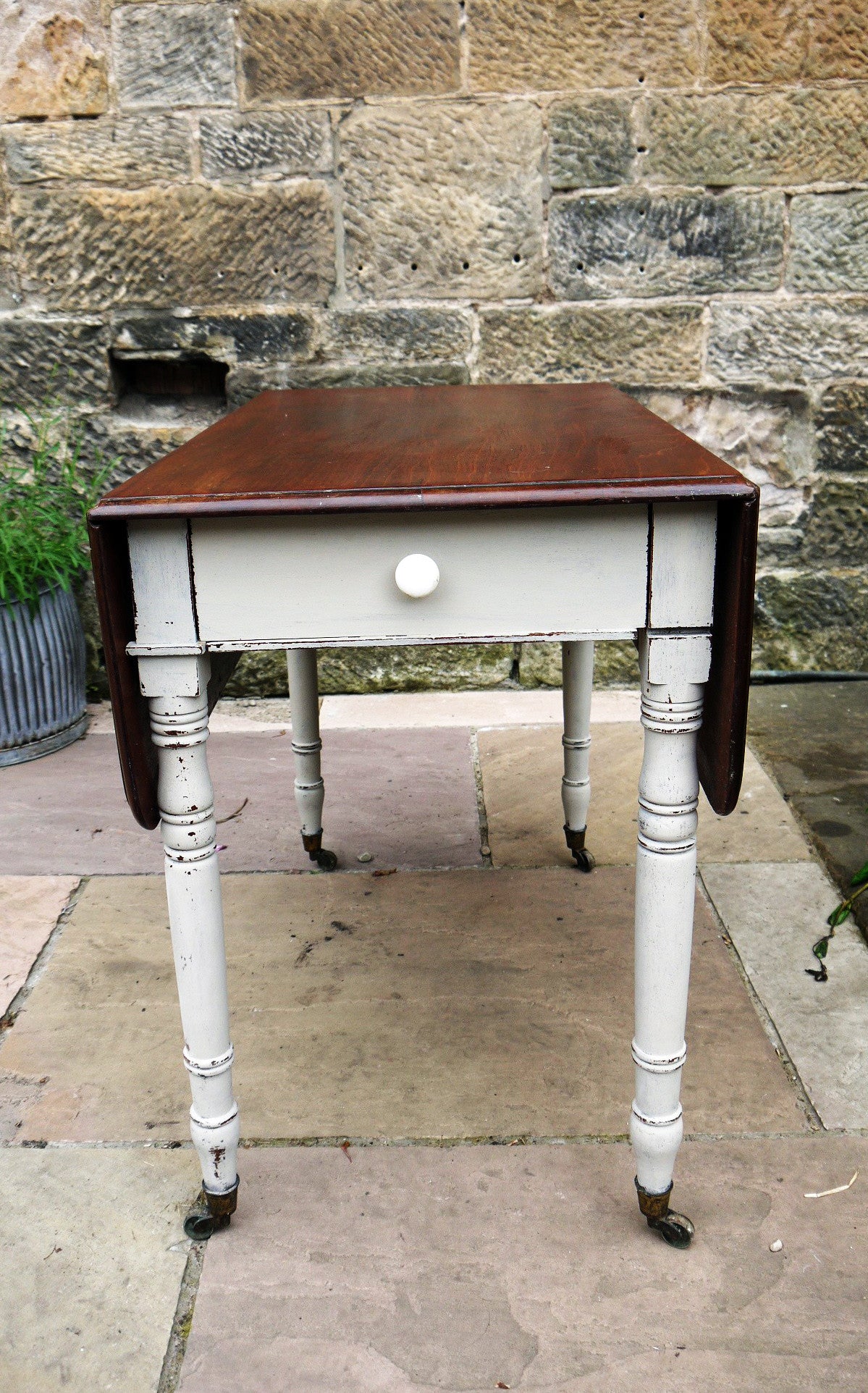 Vintage drop leaf table painted in Miss Mustard Seed Milk Paint Schloss