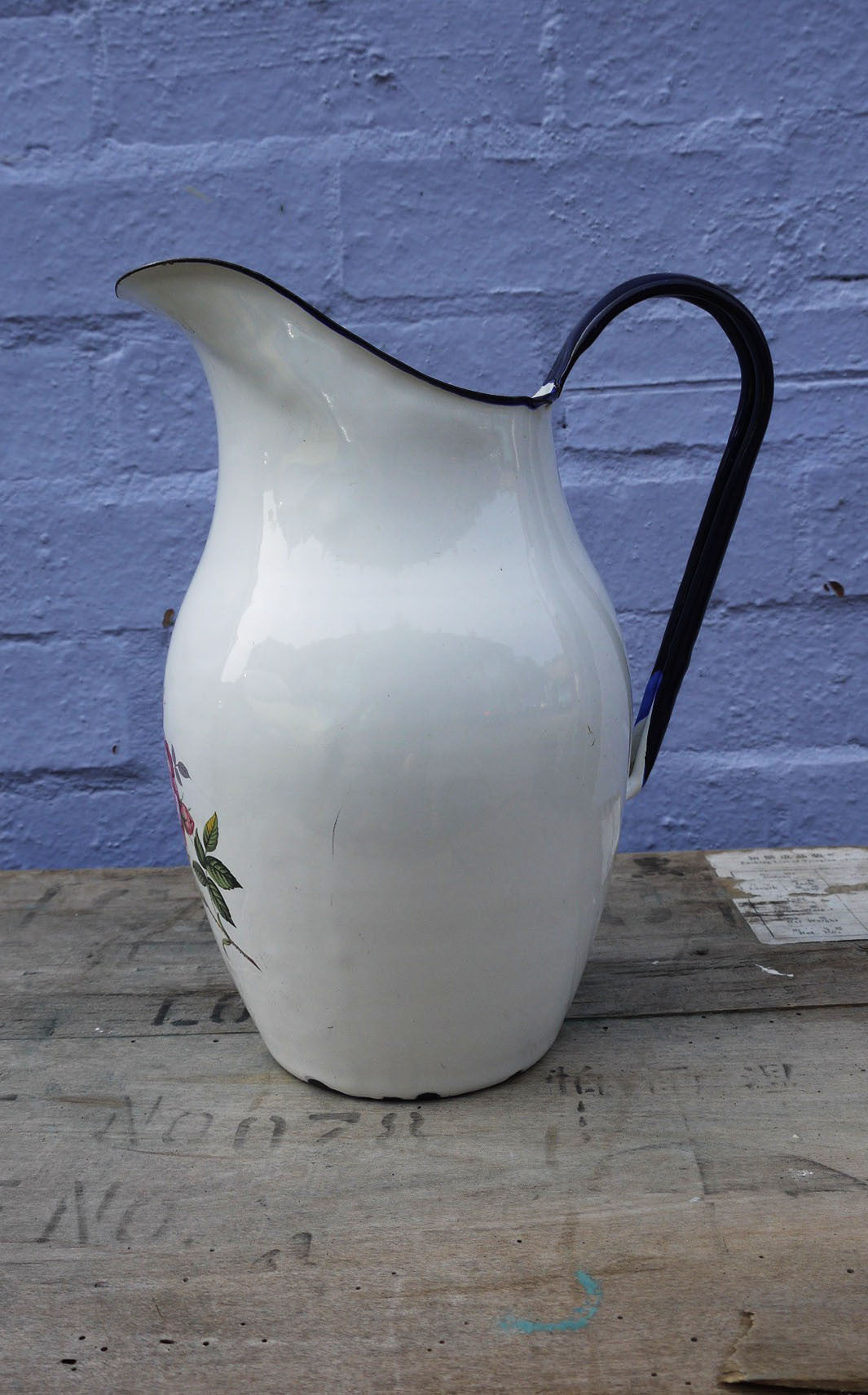 vintage enamel basin and pitcher in Blue and White with a pretty floral design