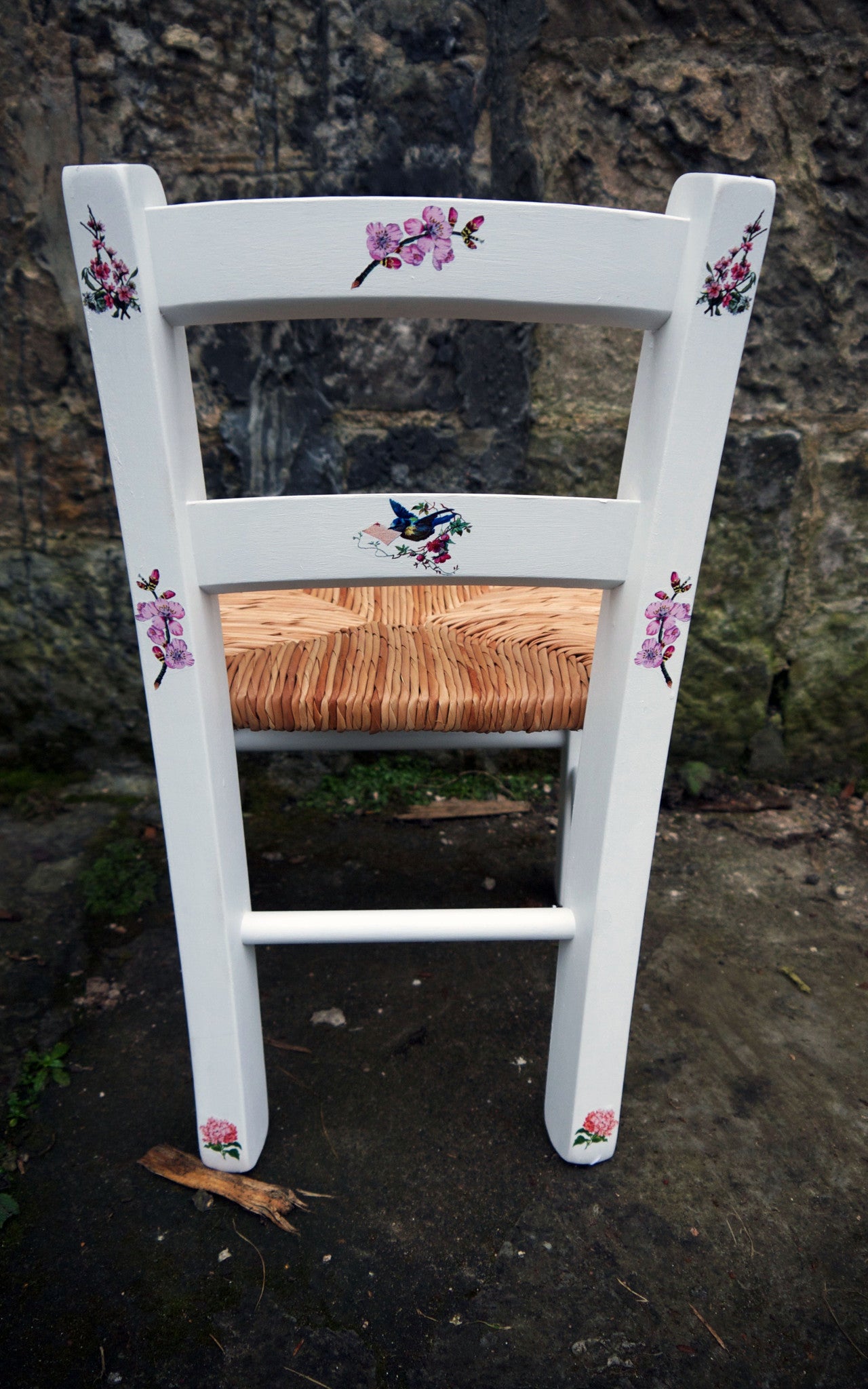 Custom Listing personalised rush seat child's chair with flowers design