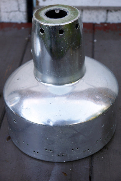 Pair of vintage stainless steel silver pendant metal light fitting lampshades from Emily Rose Vintage Glasgow