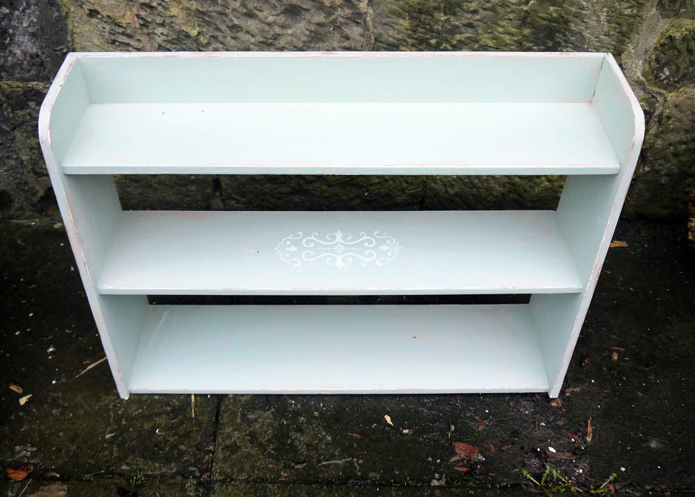Handpainted stencilled vintage wall shelf unit