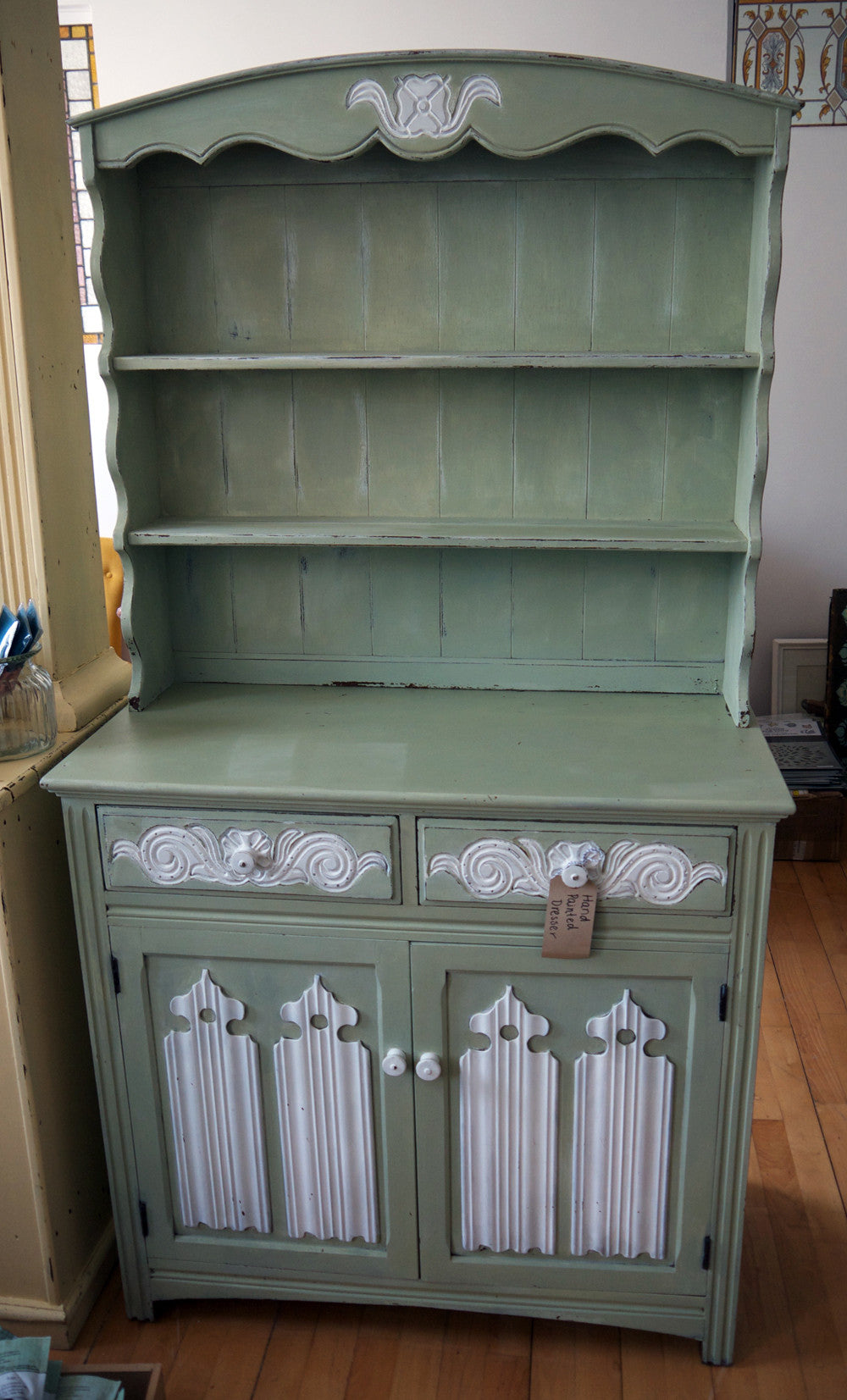 Vintage welsh dresser in Miss Mustard Seed Milk Paint Layla's Mint