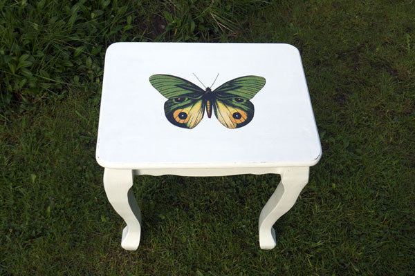 Custom Listing for Susan upcycled coffee table with vintage green butterfly