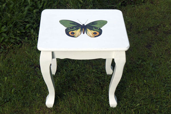 Custom Listing for Susan upcycled coffee table with vintage green butterfly