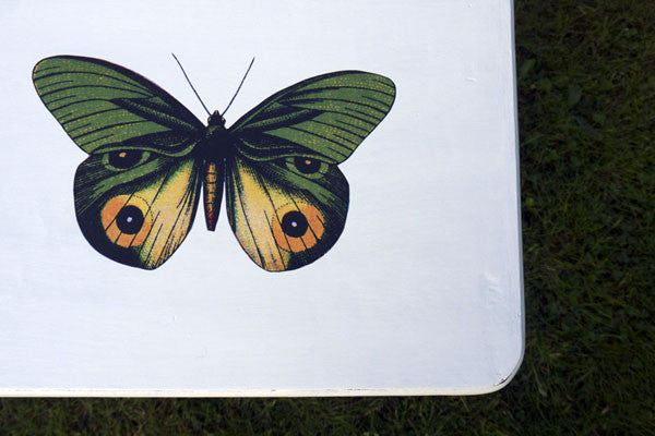 Custom Listing for Susan upcycled coffee table with vintage green butterfly