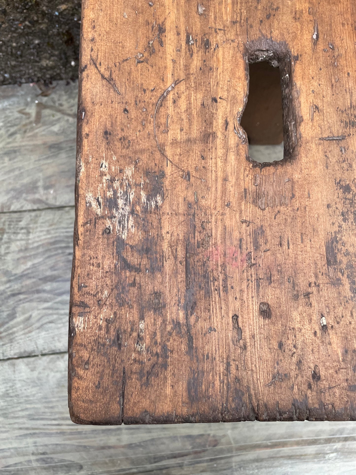 19th century Elm wood antique step stool.