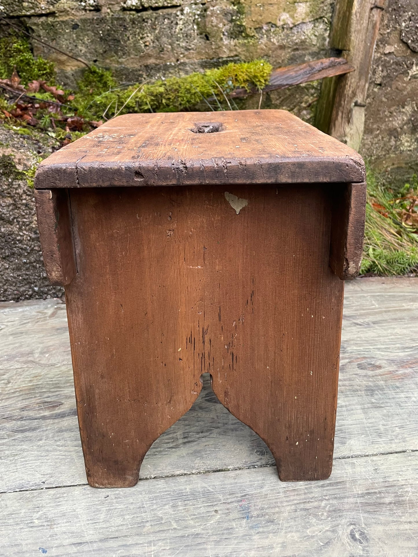 19th century Elm wood antique step stool.