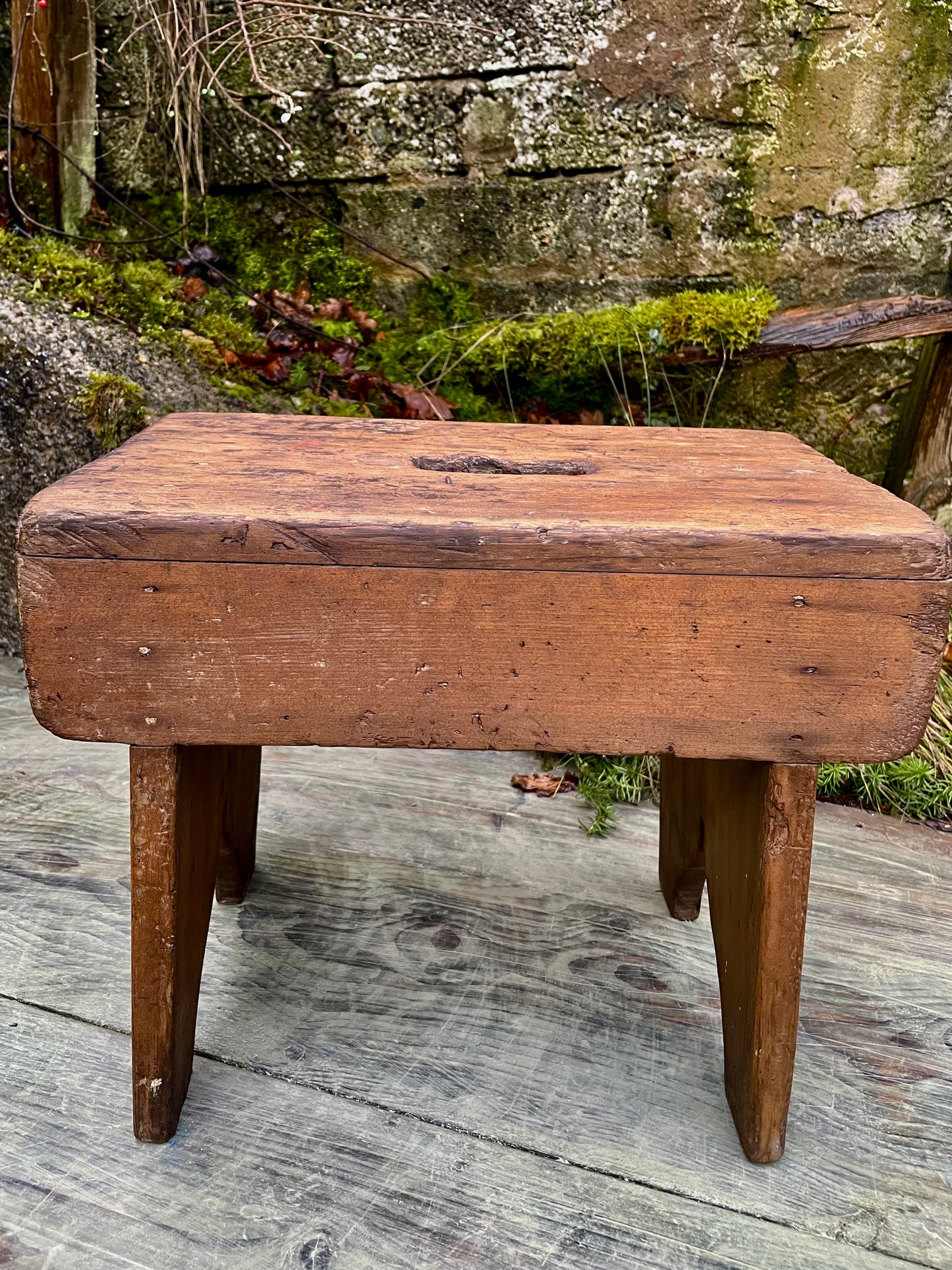 19th century Elm wood antique step stool.