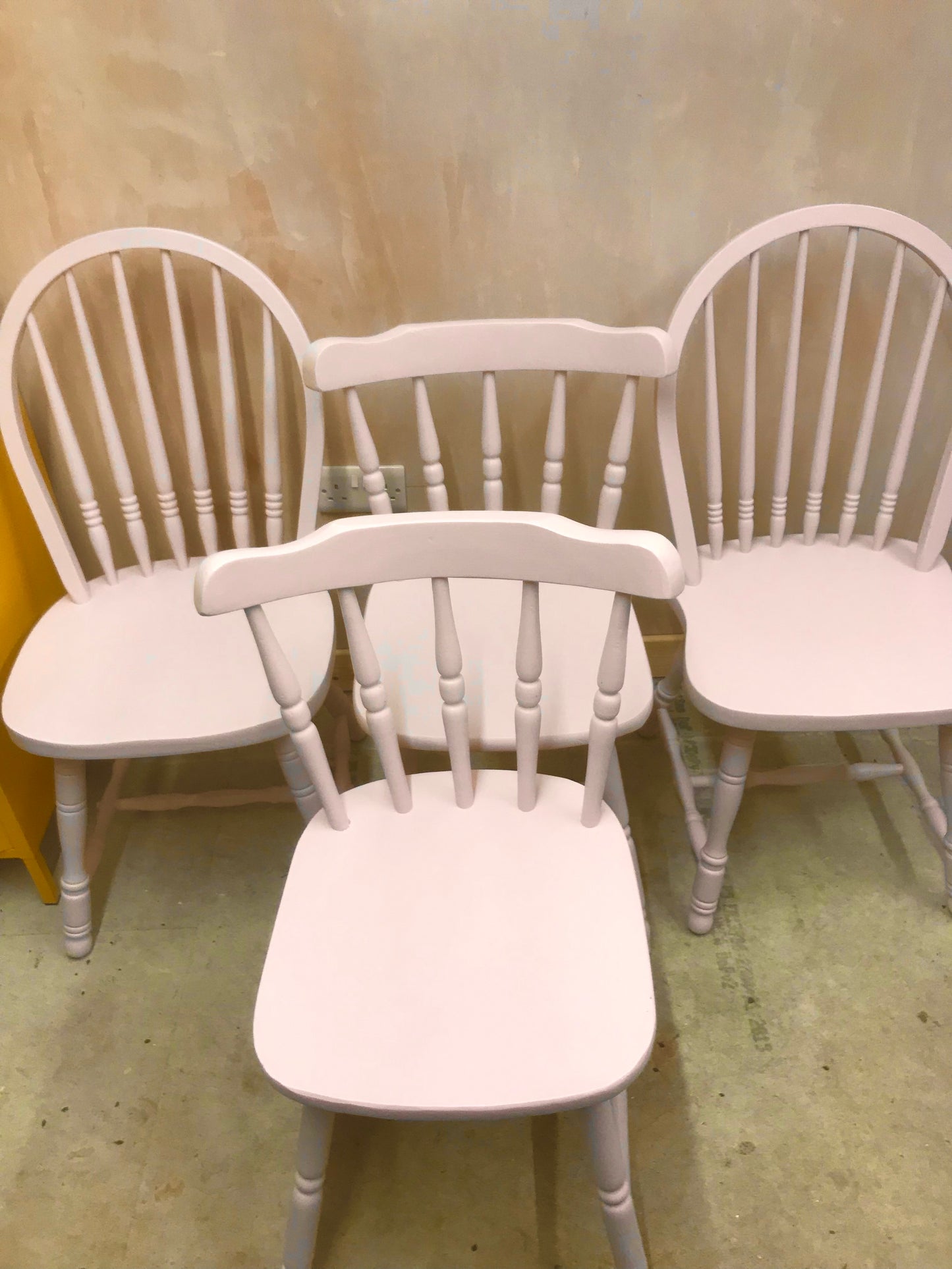 Commission for Constance 4 x painted dining chairs in shell pink