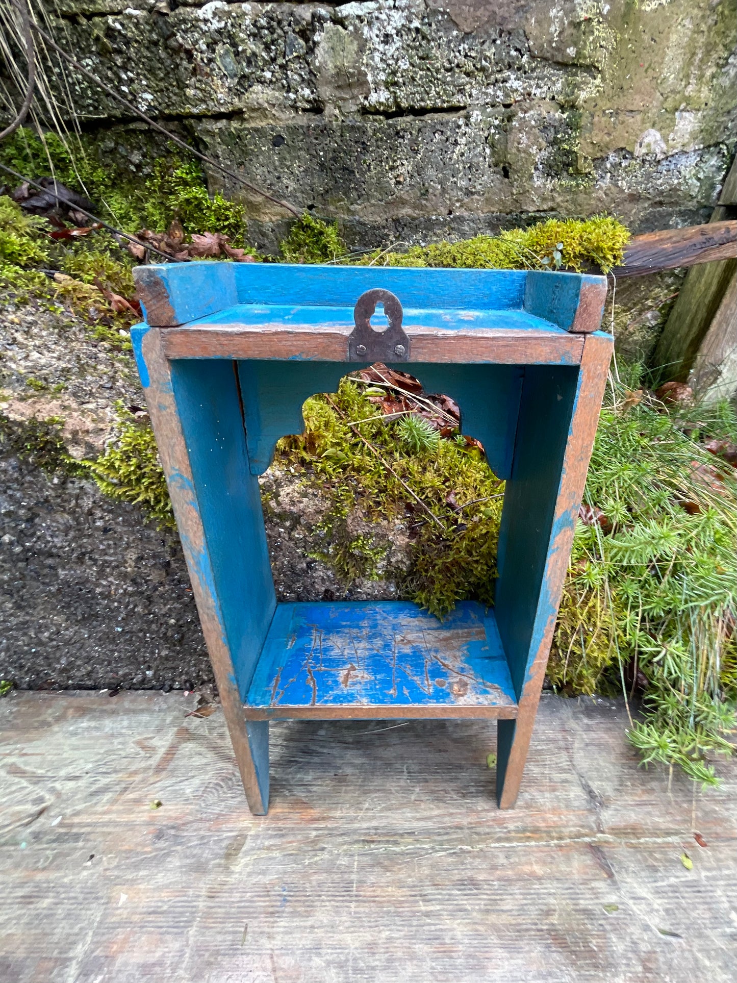 Antique wooden Indian single wall shelf with original paintwork