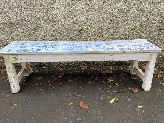 Beautiful Indian antique teak 1920's original painted bench in white original paintwork