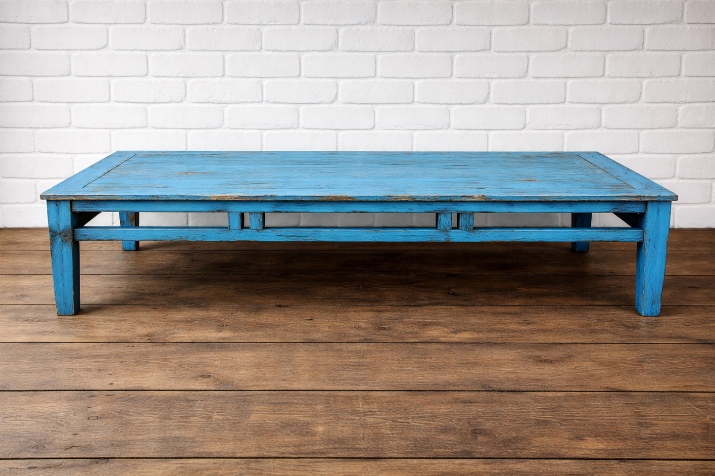 Beautiful antique teak 1920's original painted coffee table in turquoise blue  original paintwork