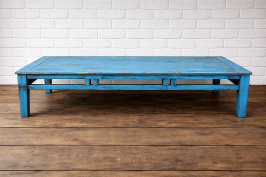 Beautiful antique teak 1920's original painted coffee table in turquoise blue  original paintwork