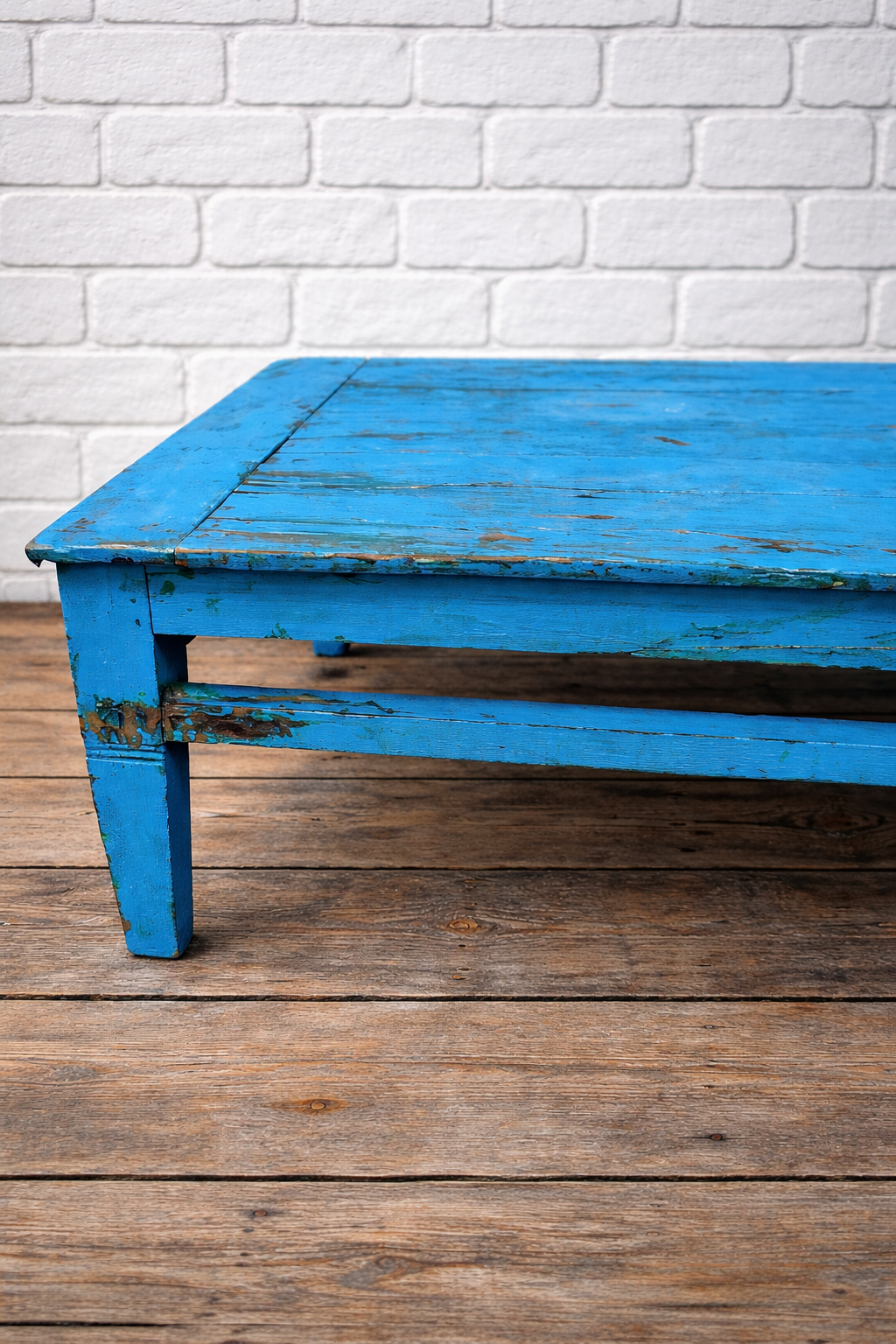 Beautiful antique teak 1920's original painted coffee table in turquoise blue  original paintwork