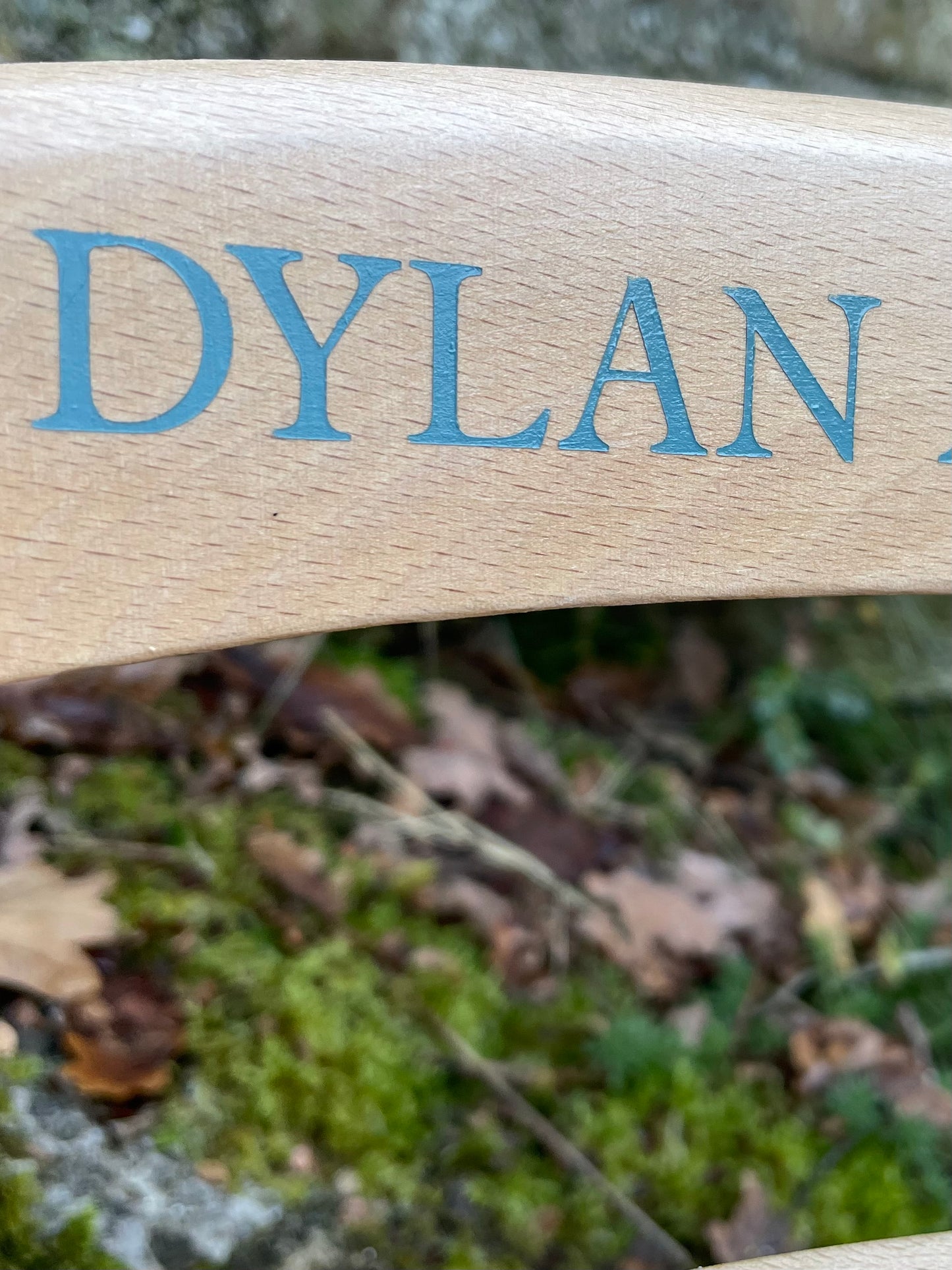 Children's personalised varnished beech wood school chair with your child's initials or name and date of birth - painted to order