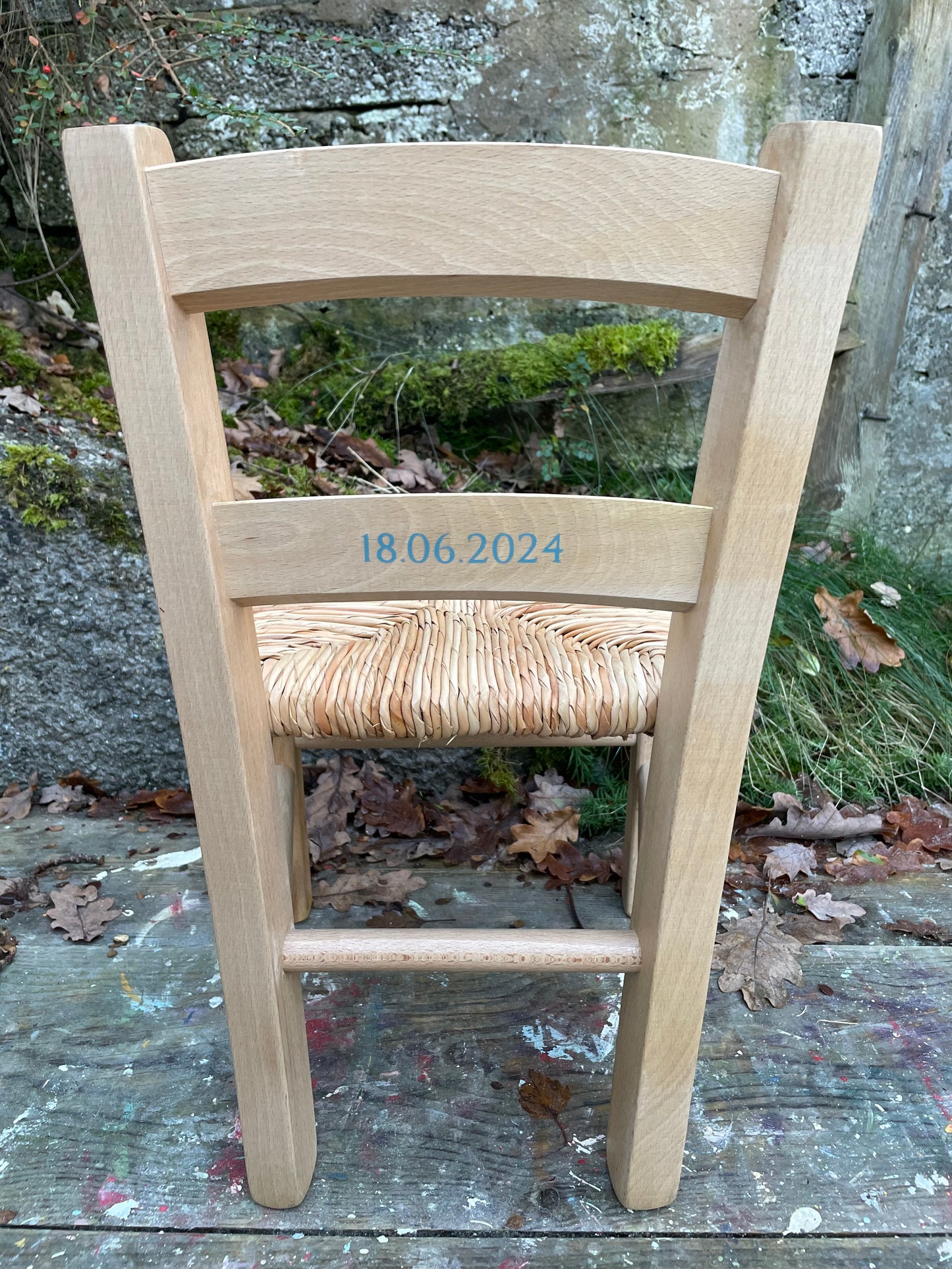 Children's personalised varnished beech wood school chair with your child's initials or name and date of birth - painted to order