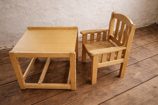 Children's solid wood table and chair,