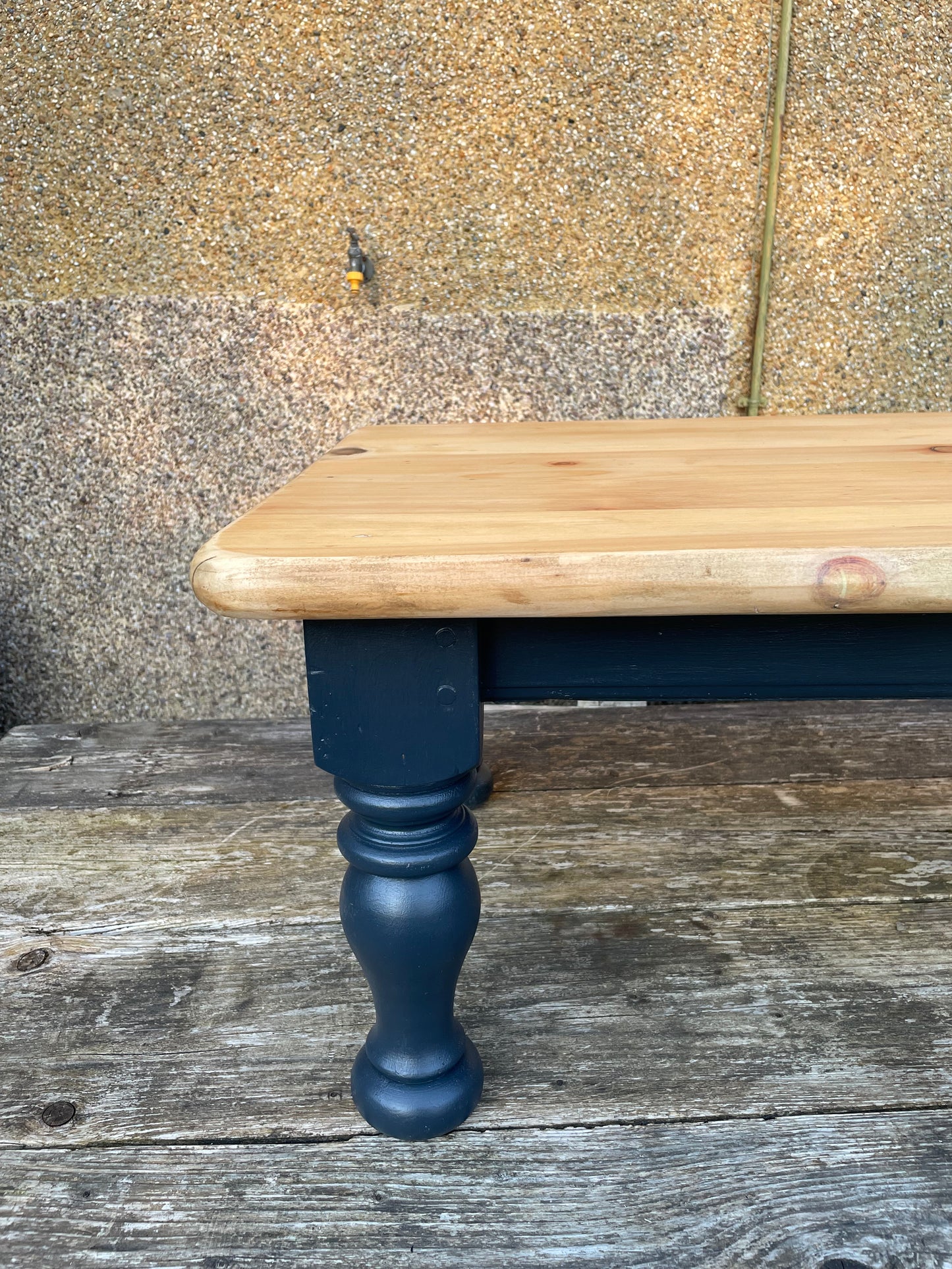 Vintage pine coffee table refurbished and legs painted in dark grey