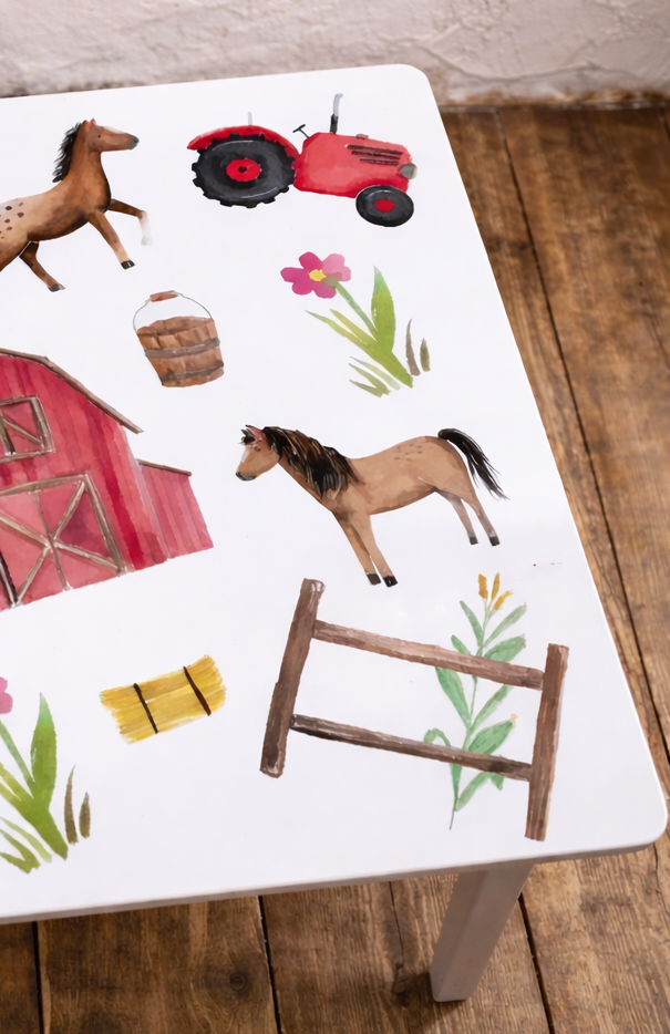Decoupage children's tables - painted to order  - farm horse design